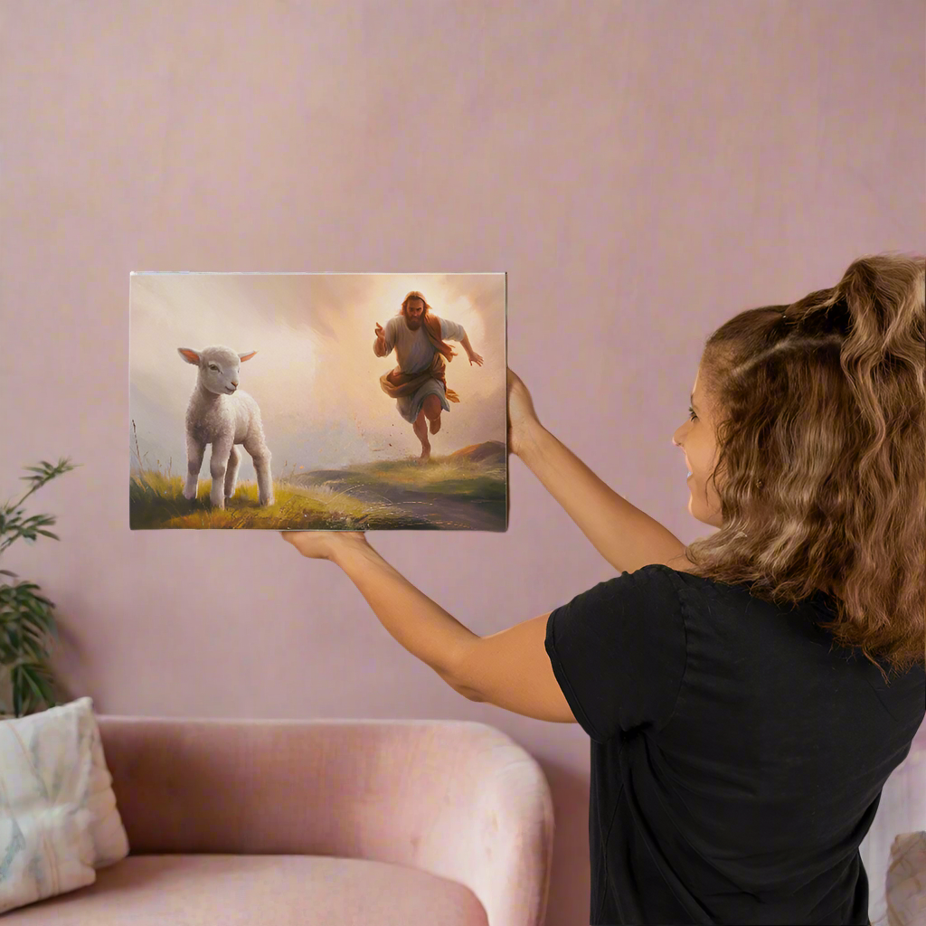 The Good Shepherd Runs After Sheep - Gallery Wrapped Christian Wall Art Canvas - 18’’ x 12’’ - Canvas