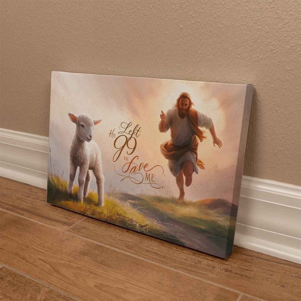 ’He Left 99 to Save Me’ Oil style Gallery Wrapped Christian Wall Art Canvas (3:2) - Canvas
