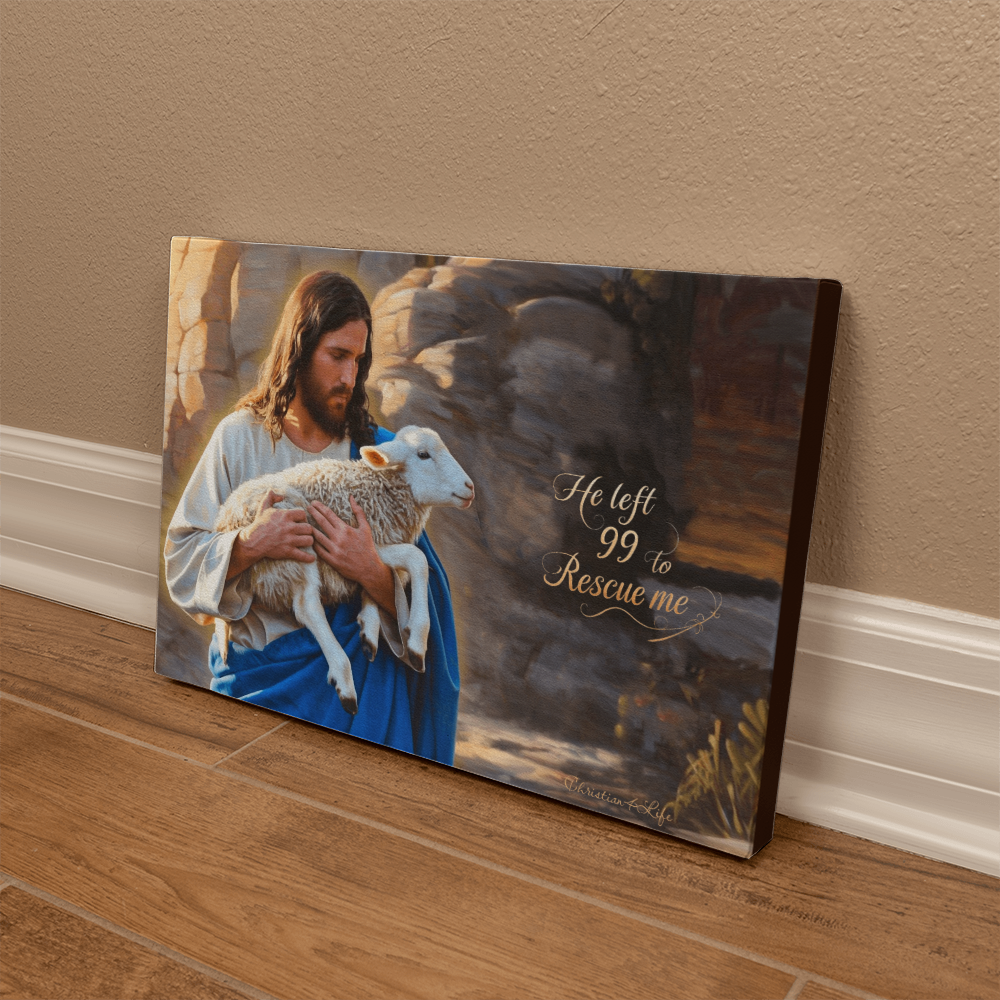 He Left 99 to rescue me - Good Shepherd Gallery Wrapped Christian Wall Art Canvas - Canvas