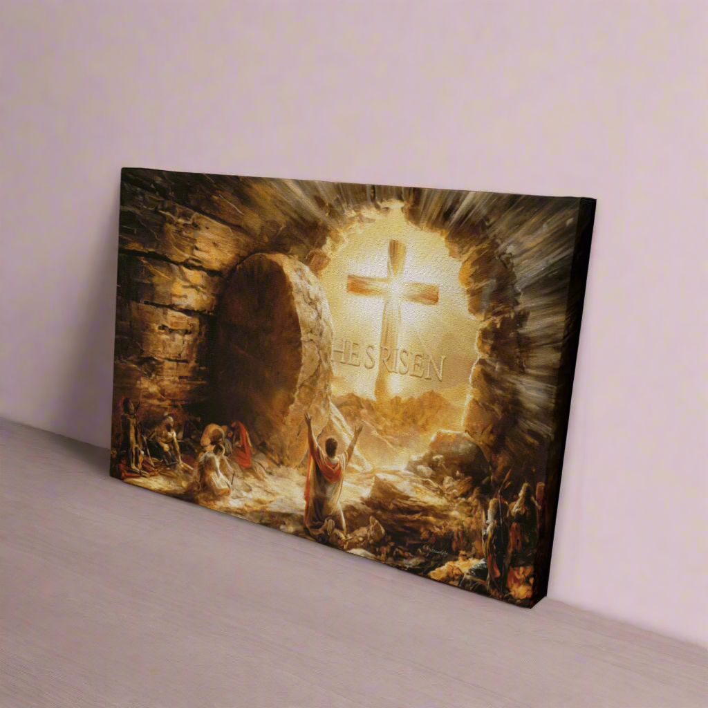 He Is Risen - Gallery Wrapped Canvas - Jesus Resurrection Christian Easter Wall Art - Canvas