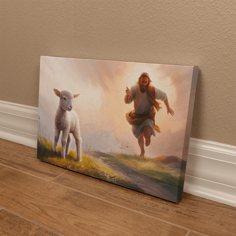 The Good Shepherd Runs After Sheep - Gallery Wrapped Christian Wall Art Canvas - Canvas