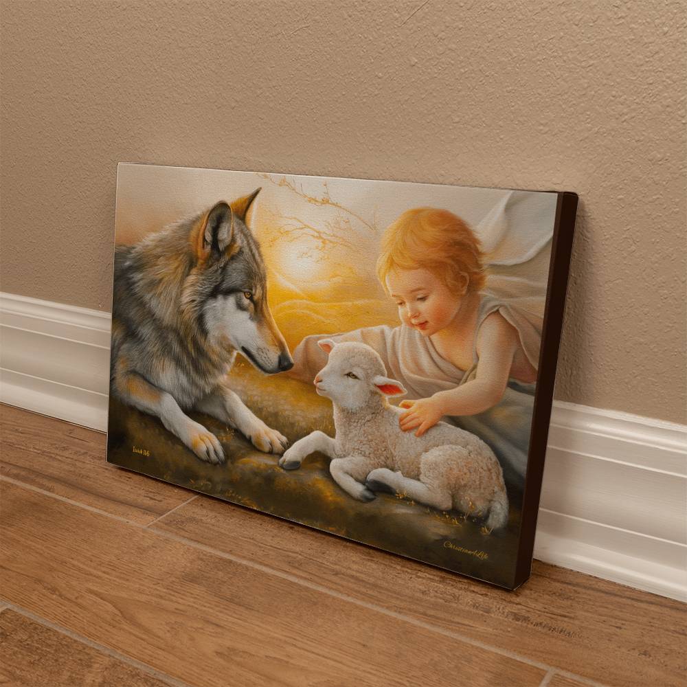 Wolf and Lamb Gallery Wrapped Christian Wall Art Canvas - Canvas