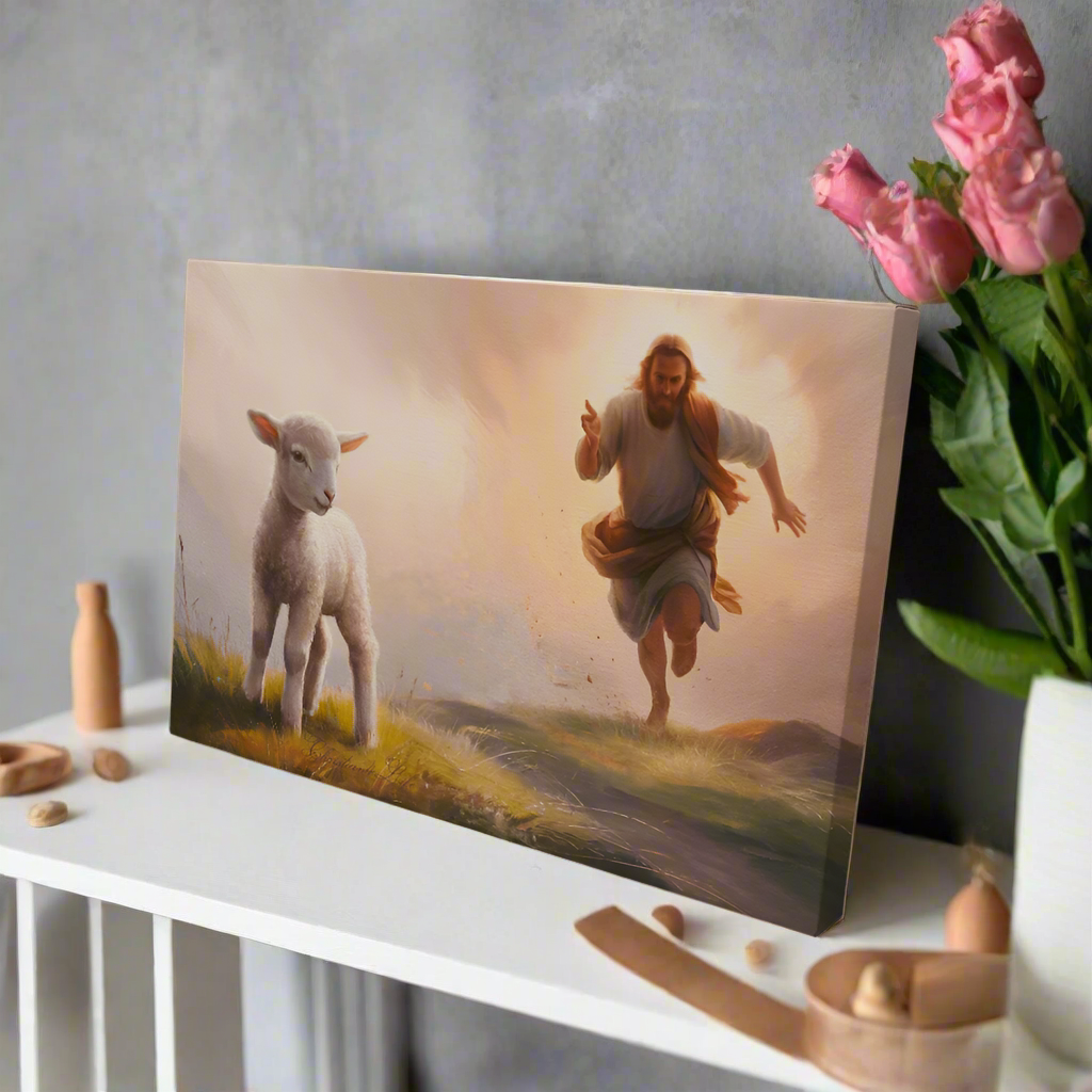 The Good Shepherd Runs After Sheep - Gallery Wrapped Christian Wall Art Canvas - Canvas