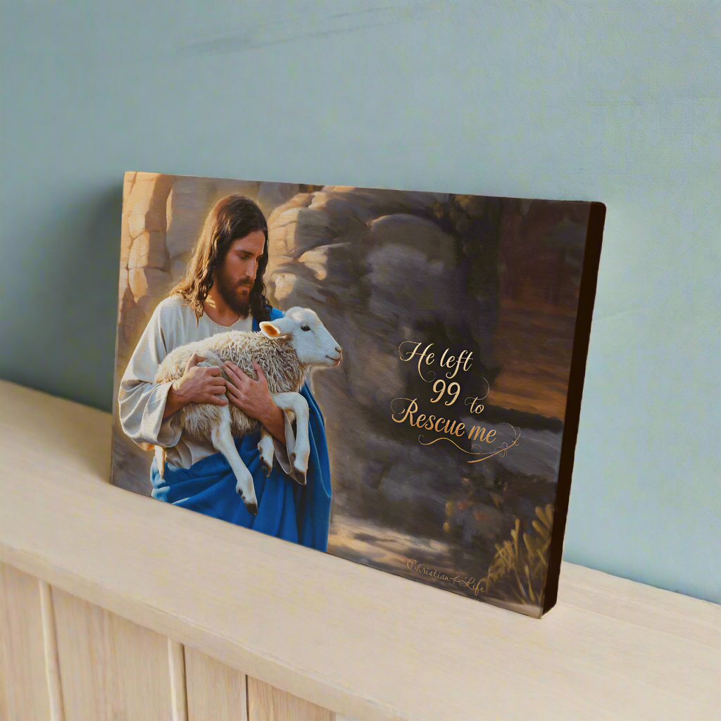 He Left 99 to rescue me - Good Shepherd Gallery Wrapped Christian Wall Art Canvas - Canvas