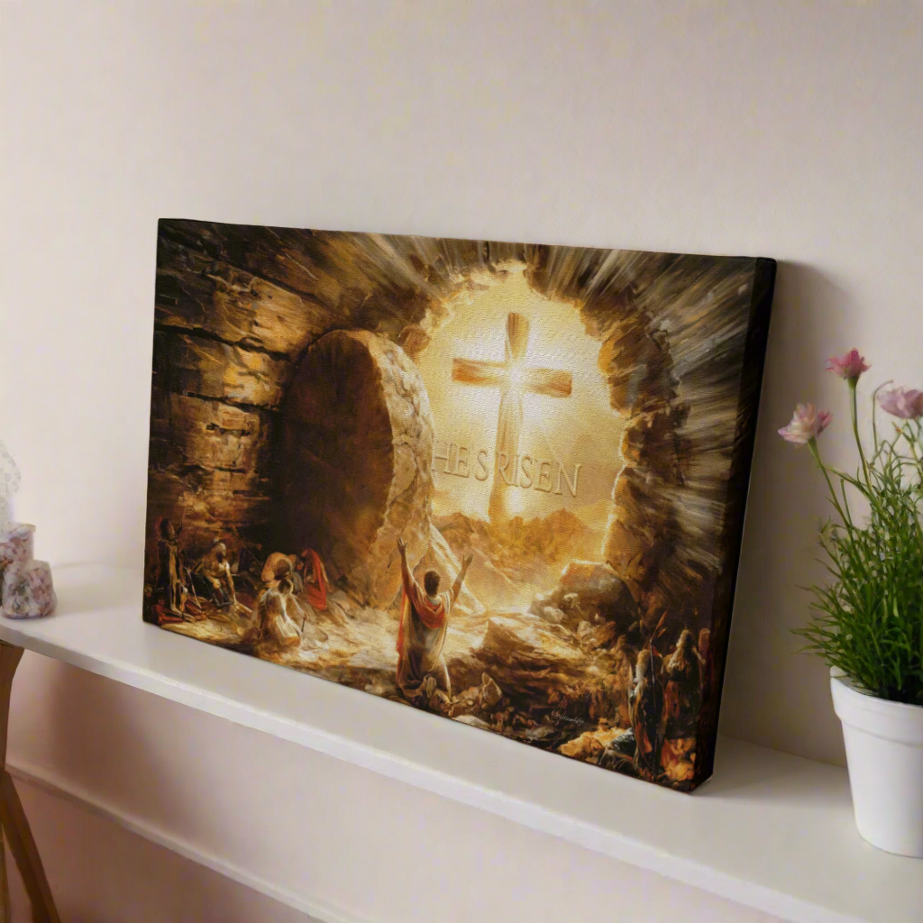 He Is Risen - Gallery Wrapped Canvas - Jesus Resurrection Christian Easter Wall Art - Canvas