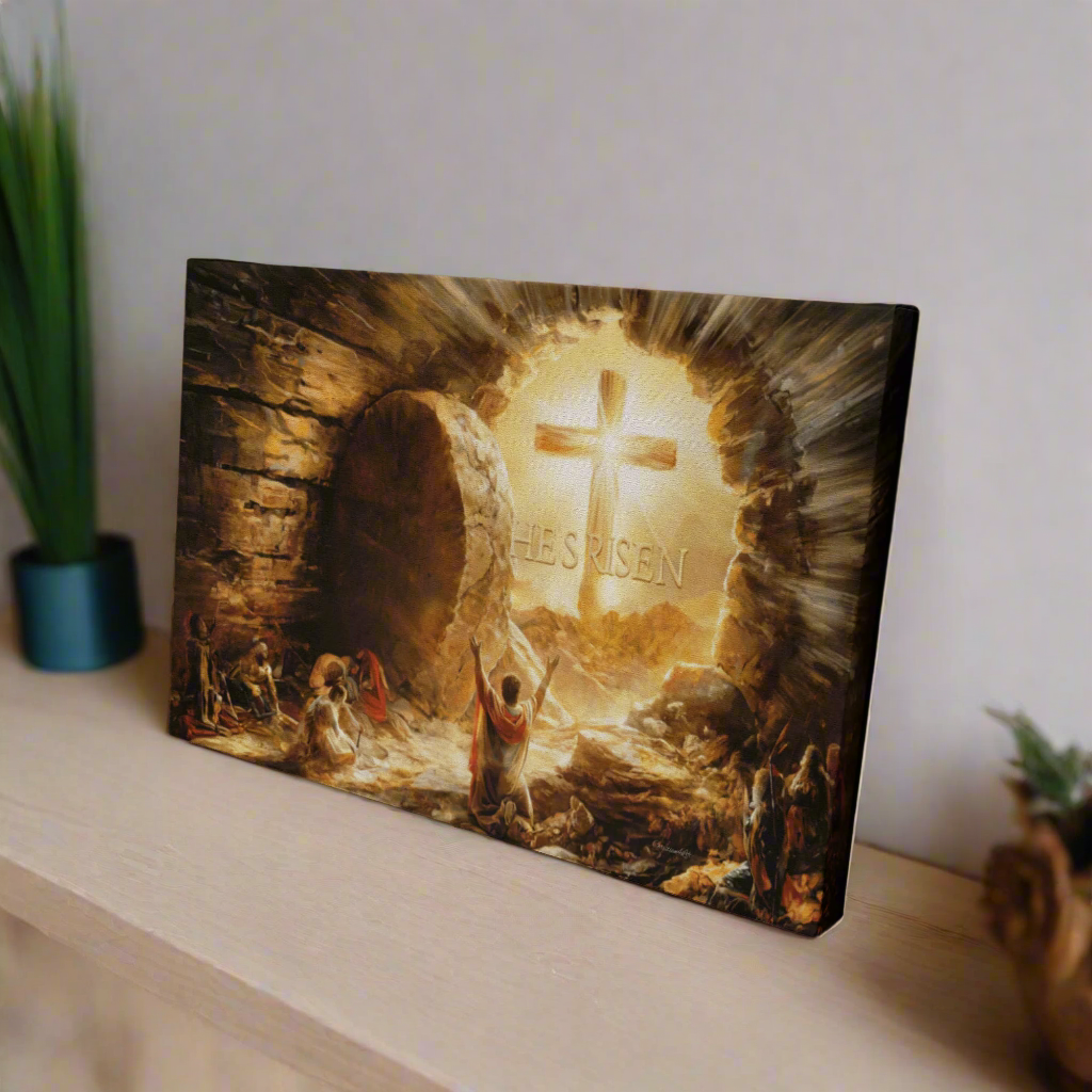 He Is Risen - Gallery Wrapped Canvas - Jesus Resurrection Christian Easter Wall Art - Canvas