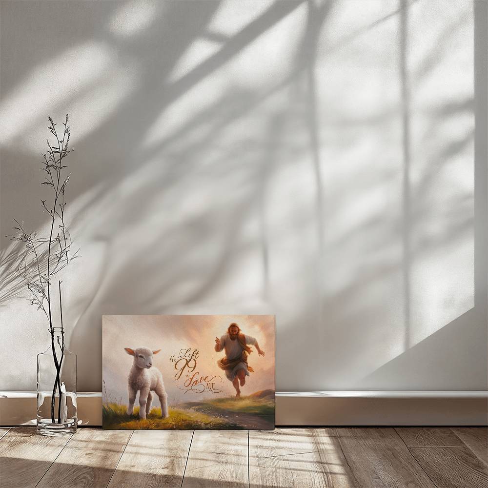’He Left 99 to Save Me’ Oil style Gallery Wrapped Christian Wall Art Canvas (3:2) - Canvas