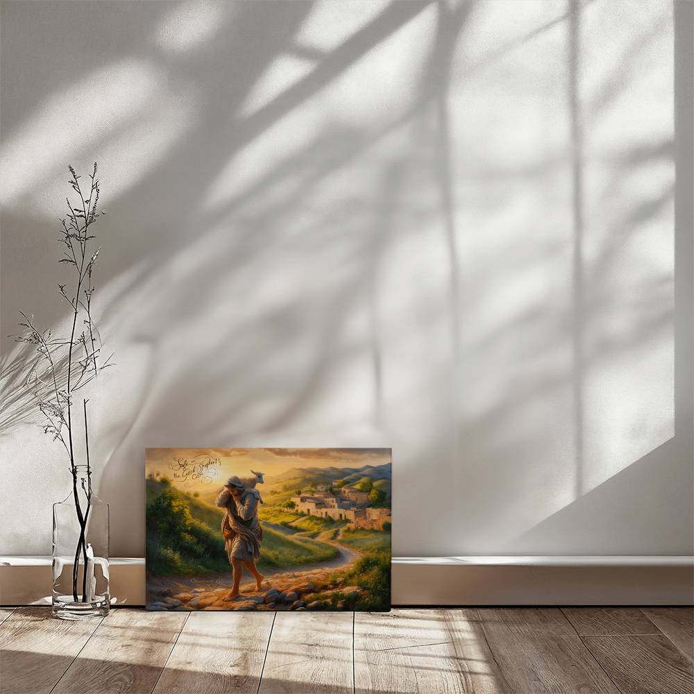 ’Safe in the Good Shepherd’s care’ Gallery Wrapped Christian Wall Art Canvas (3:2)