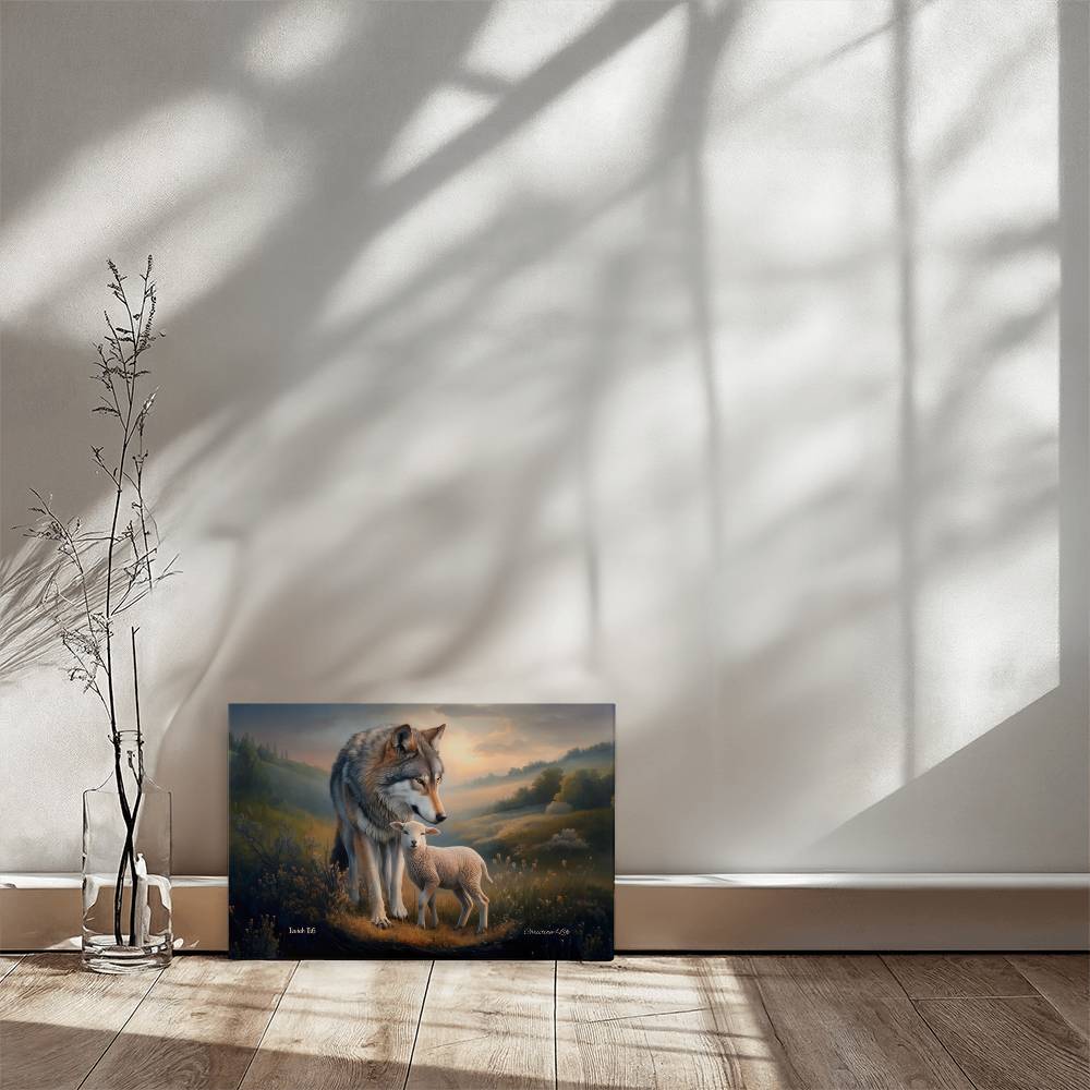 Wolf and Lamb Christian Wall Art Gallery Wrapped Canvas Isaiah 11:6 - Canvas