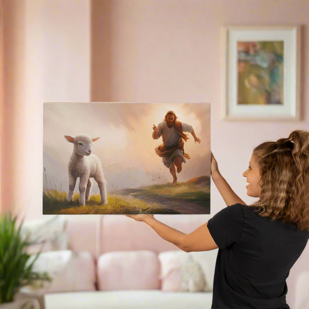 The Good Shepherd Runs After Sheep - Gallery Wrapped Christian Wall Art Canvas - Canvas