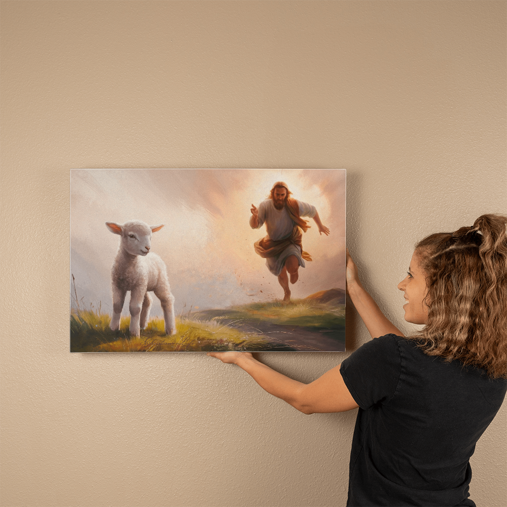 The Good Shepherd Runs After Sheep - Gallery Wrapped Christian Wall Art Canvas - 30’’ x 20’’ - Canvas