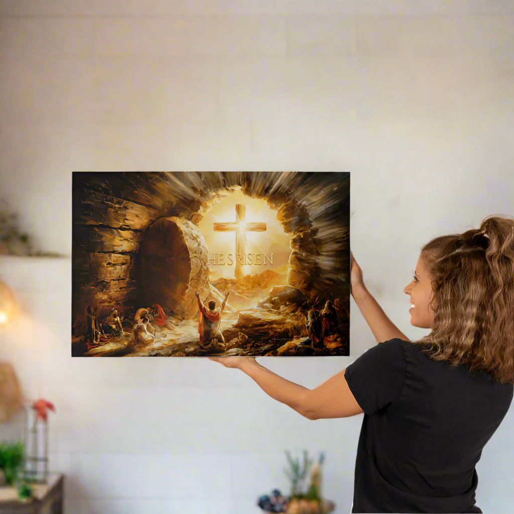 He Is Risen - Gallery Wrapped Canvas - Jesus Resurrection Christian Easter Wall Art - 30’’ x 20’’ - Canvas