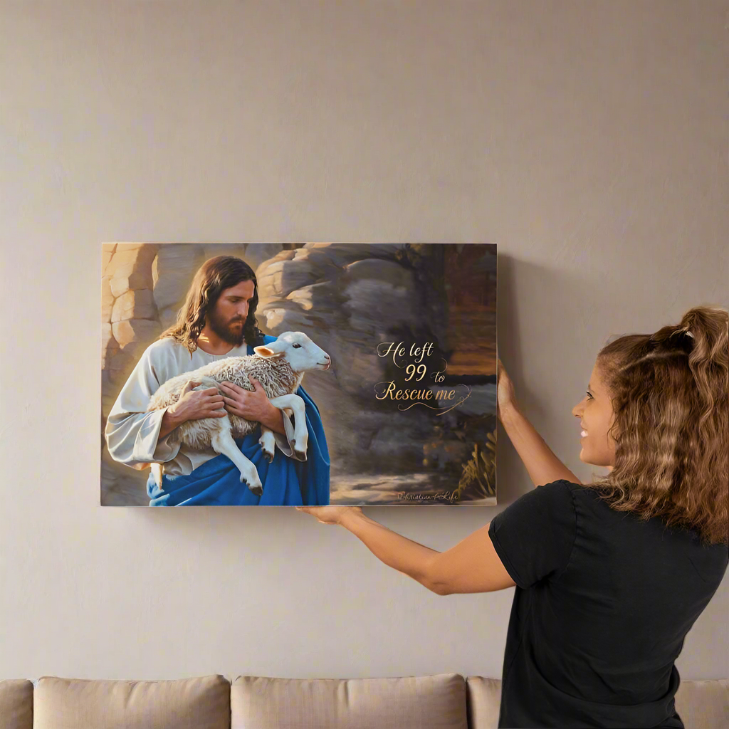 He Left 99 to rescue me - Good Shepherd Gallery Wrapped Christian Wall Art Canvas - 30’’ x 20’’ - Canvas