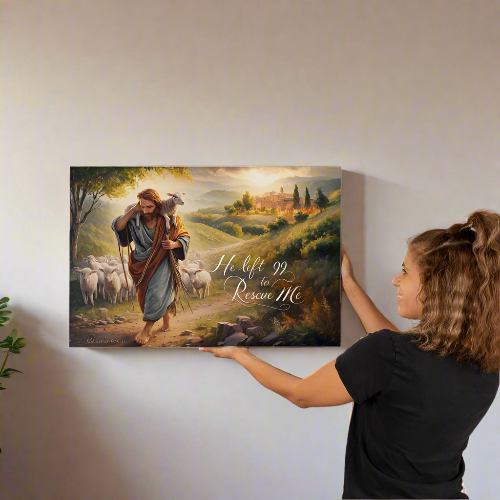 ’He Left 99 To Rescue Me’ Gallery Wrapped Christian Wall Art Canvas - Canvas