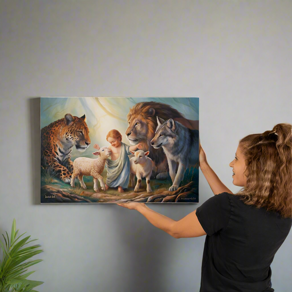 Kingdom Gallery Wrapped Christian Wall Art Canvas Isaiah 11:6 - 30’’ x 20’’ - Canvas