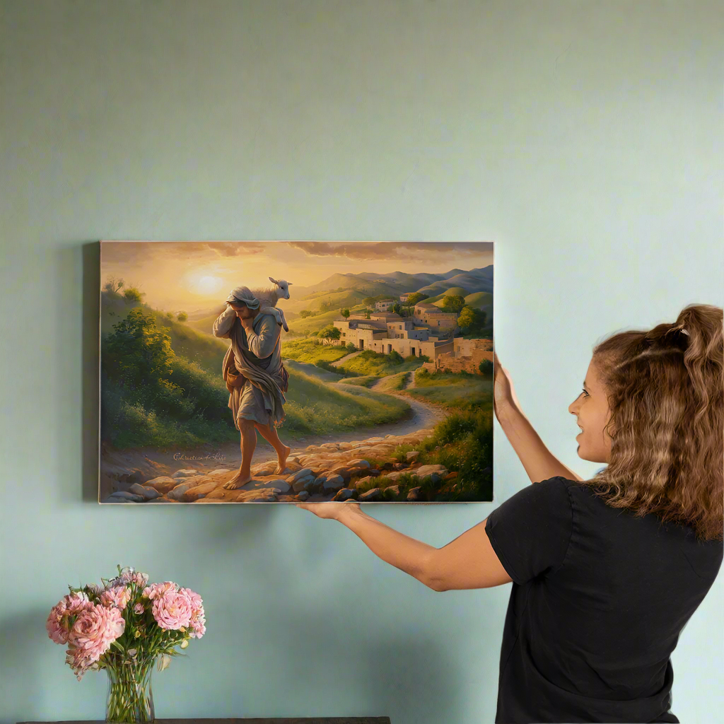 The Good Shepherd Saves Sheep - Gallery Wrapped Christian Wall Art Canvas - 30’’ x 20’’ - Canvas