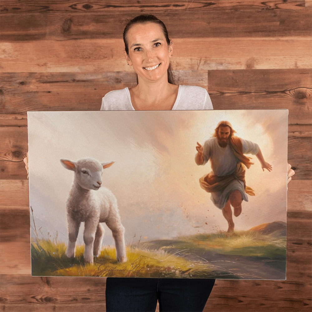 The Good Shepherd Runs After Sheep - Gallery Wrapped Christian Wall Art Canvas - Canvas