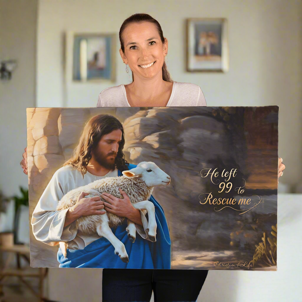 He Left 99 to rescue me - Good Shepherd Gallery Wrapped Christian Wall Art Canvas - Canvas