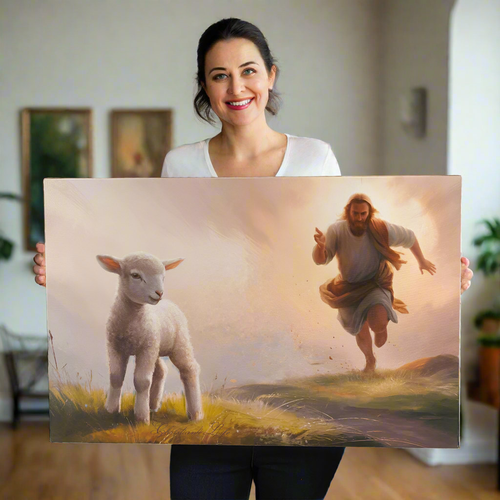 The Good Shepherd Runs After Sheep - Gallery Wrapped Christian Wall Art Canvas - Canvas