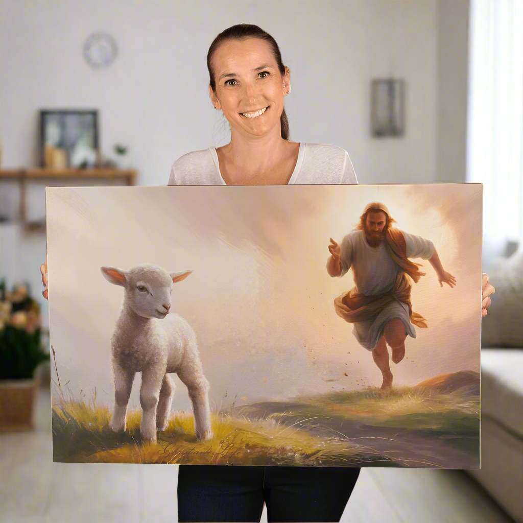 The Good Shepherd Runs After Sheep - Gallery Wrapped Christian Wall Art Canvas - Canvas