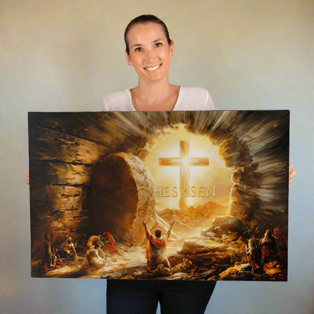 He Is Risen - Gallery Wrapped Canvas - Jesus Resurrection Christian Easter Wall Art - Canvas