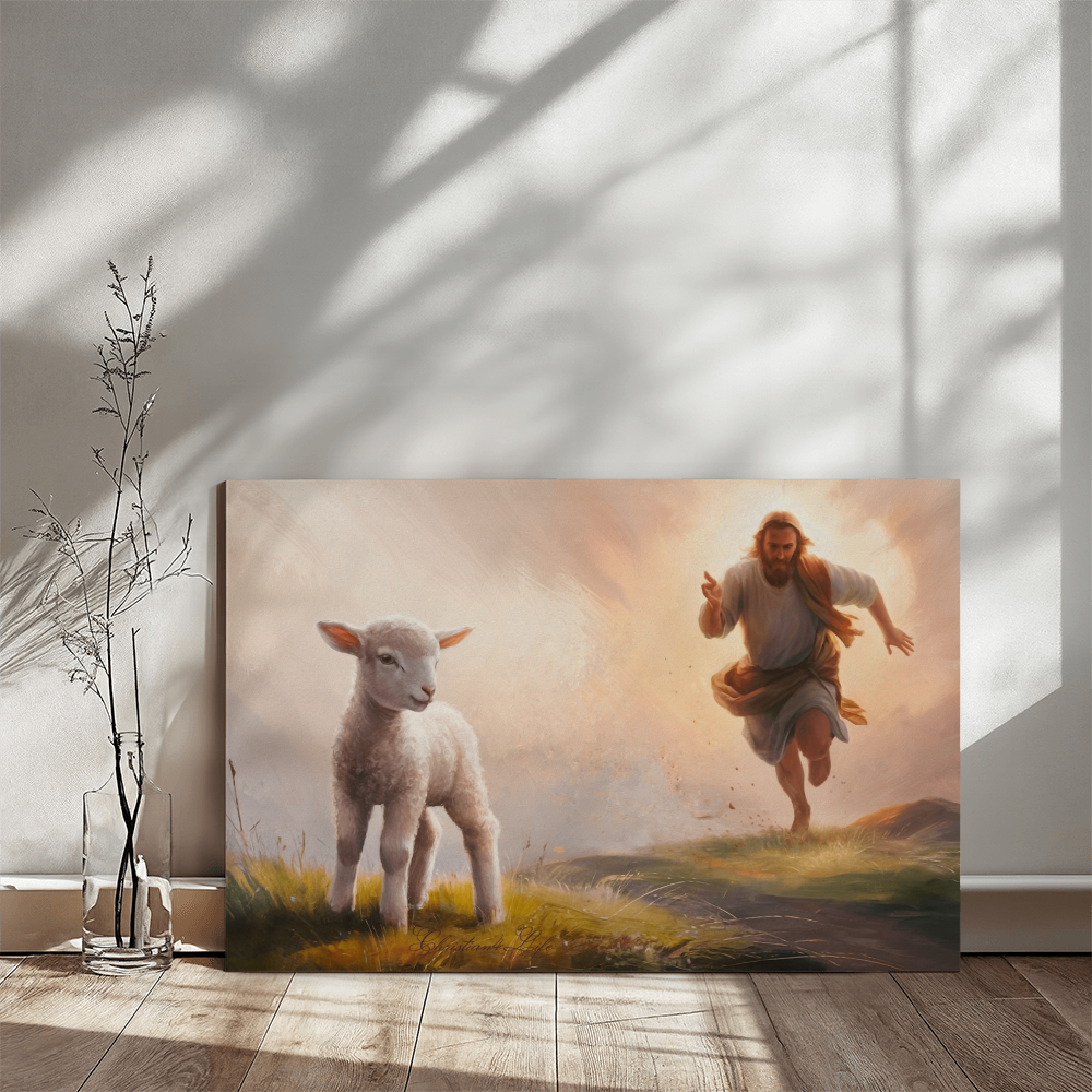 The Good Shepherd Runs After Sheep - Gallery Wrapped Christian Wall Art Canvas - Canvas