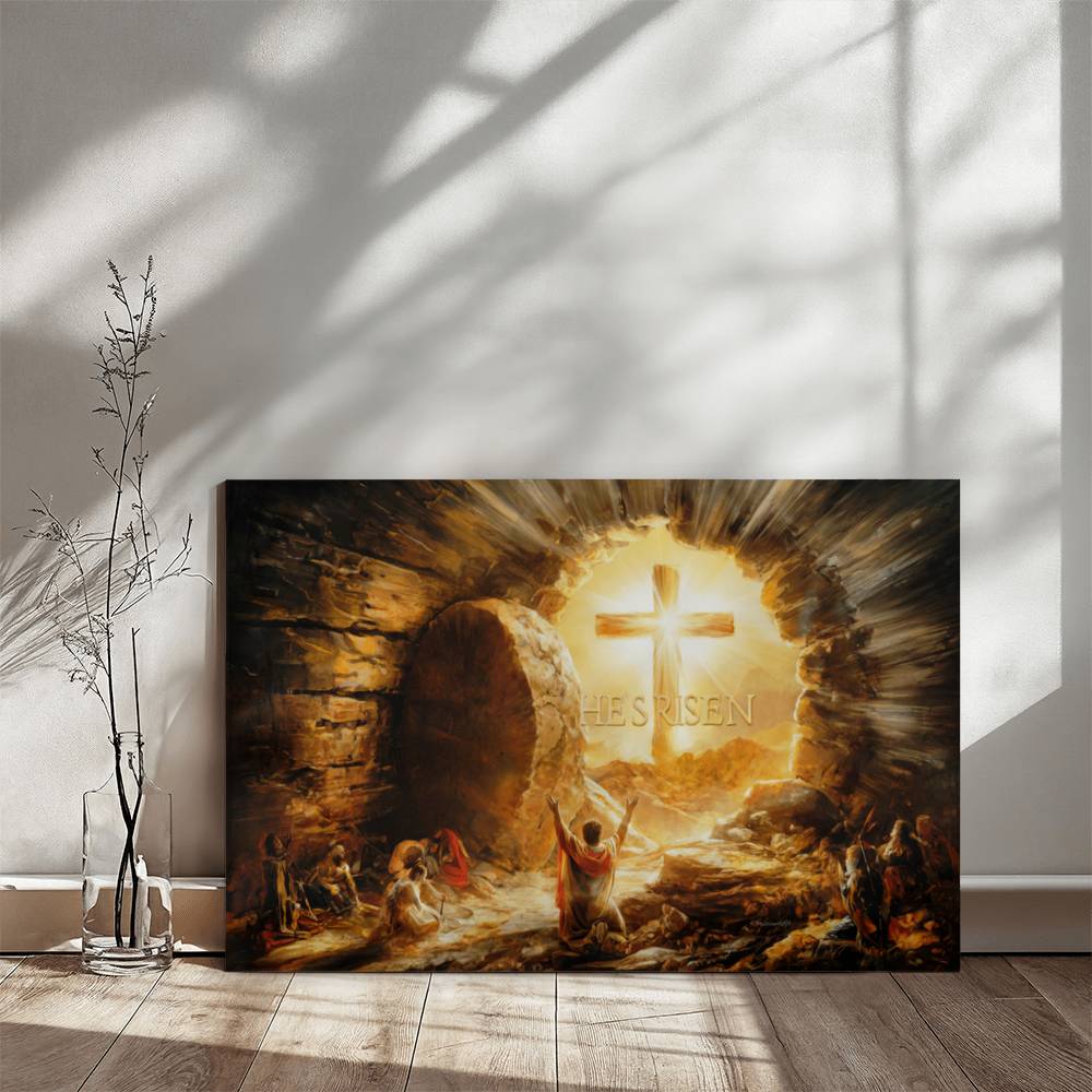 He Is Risen - Gallery Wrapped Canvas - Jesus Resurrection Christian Easter Wall Art - Canvas