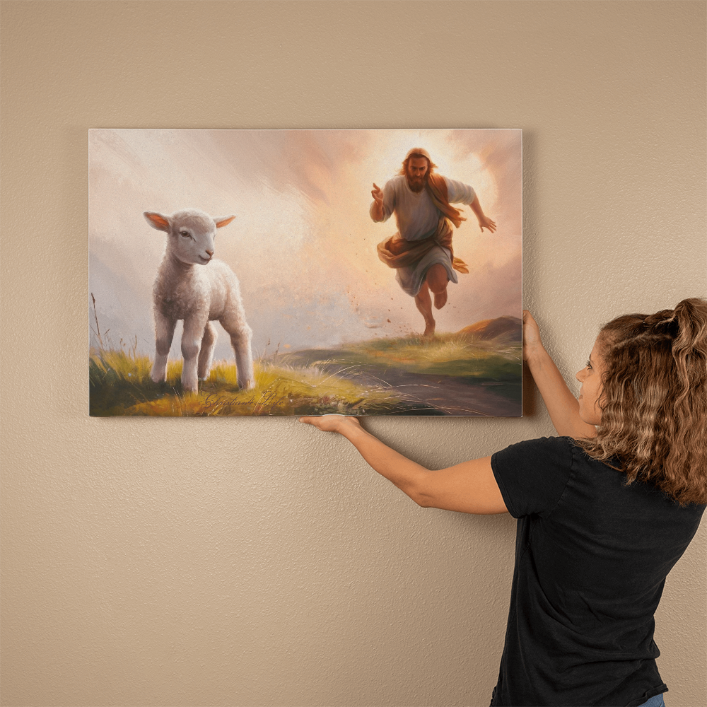The Good Shepherd Runs After Sheep - Gallery Wrapped Christian Wall Art Canvas - Canvas