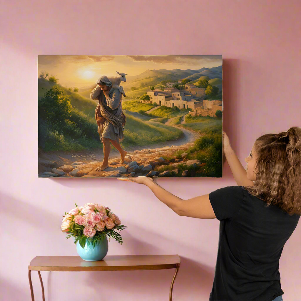 The Good Shepherd Saves Sheep - Gallery Wrapped Christian Wall Art Canvas - Canvas