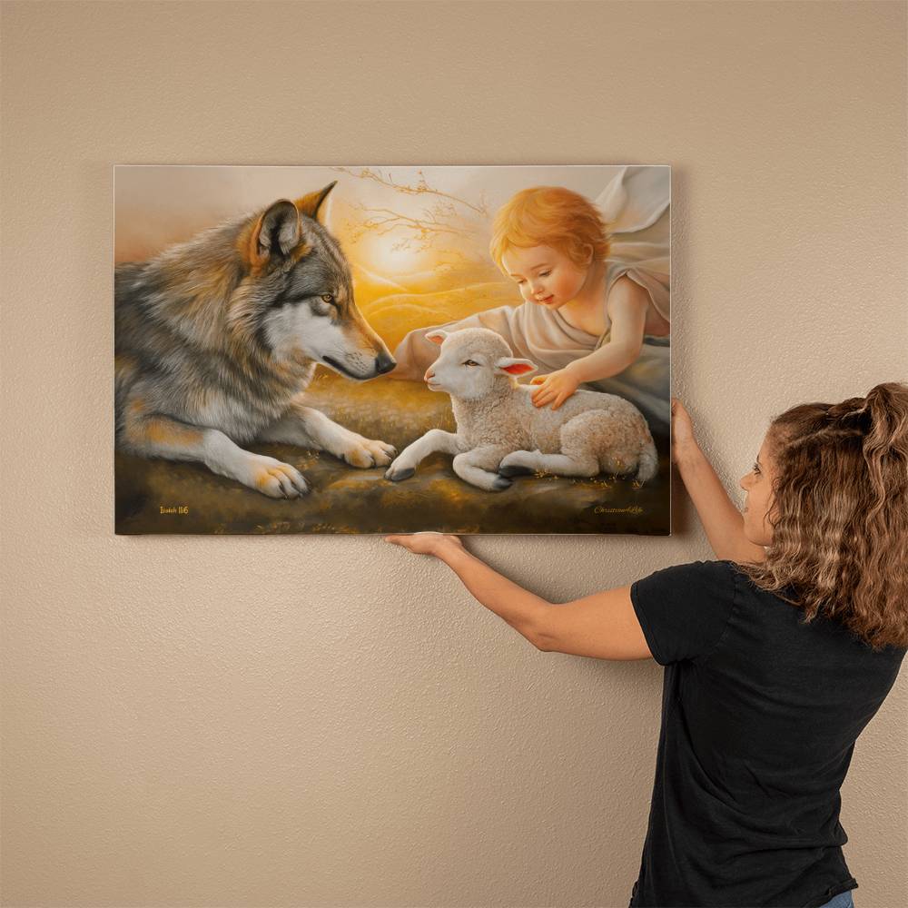 Wolf and Lamb Gallery Wrapped Christian Wall Art Canvas - Canvas