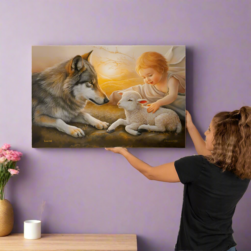 Wolf and Lamb Gallery Wrapped Christian Wall Art Canvas - 36’’ x 24’’ - Canvas