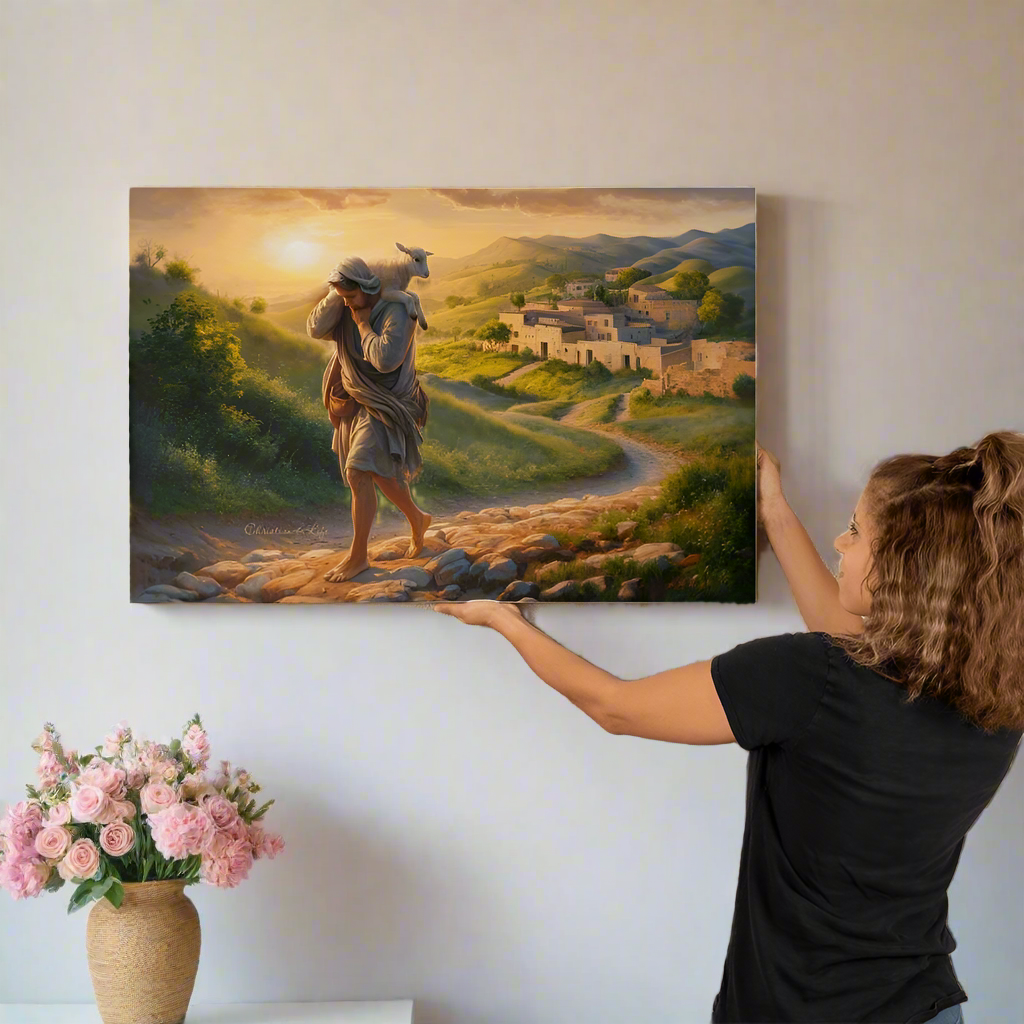 The Good Shepherd Saves Sheep - Gallery Wrapped Christian Wall Art Canvas - 36’’ x 24’’ - Canvas