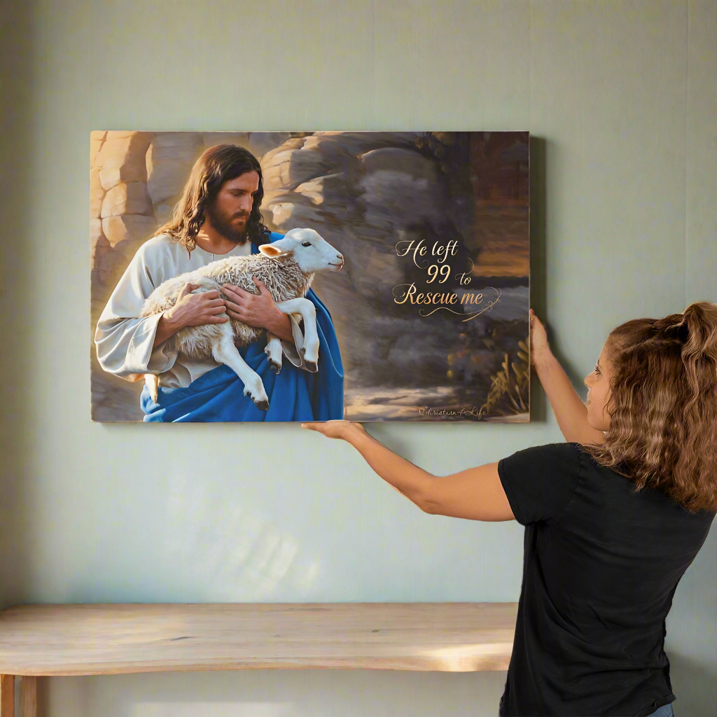 He Left 99 to rescue me - Good Shepherd Gallery Wrapped Christian Wall Art Canvas - 36’’ x 24’’ - Canvas