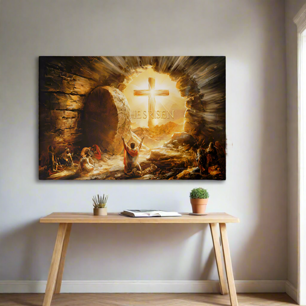 He Is Risen - Gallery Wrapped Canvas - Jesus Resurrection Christian Easter Wall Art - Canvas