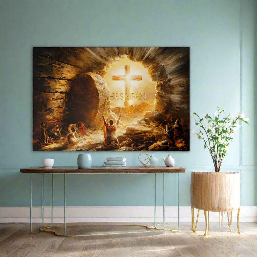 He Is Risen - Gallery Wrapped Canvas - Jesus Resurrection Christian Easter Wall Art - Canvas