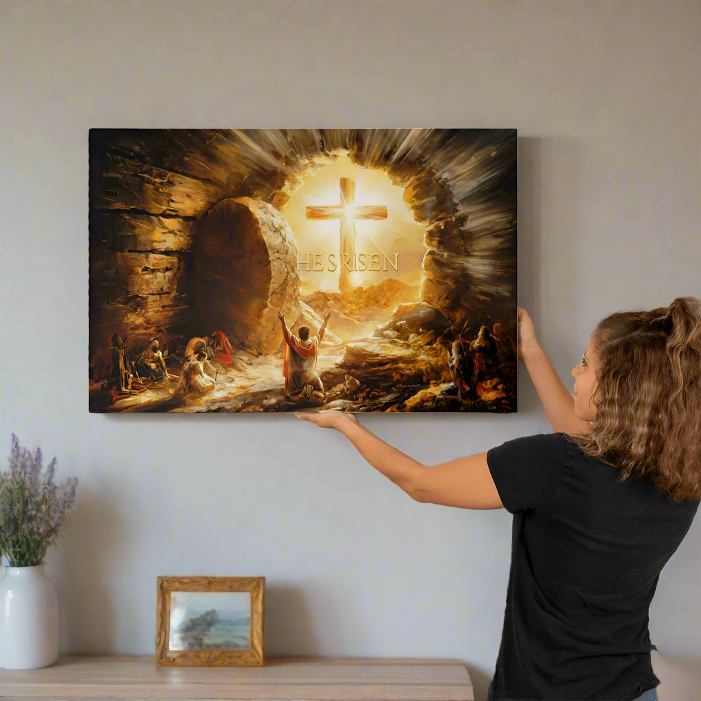 He Is Risen - Gallery Wrapped Canvas - Jesus Resurrection Christian Easter Wall Art - 36’’ x 24’’ - Canvas