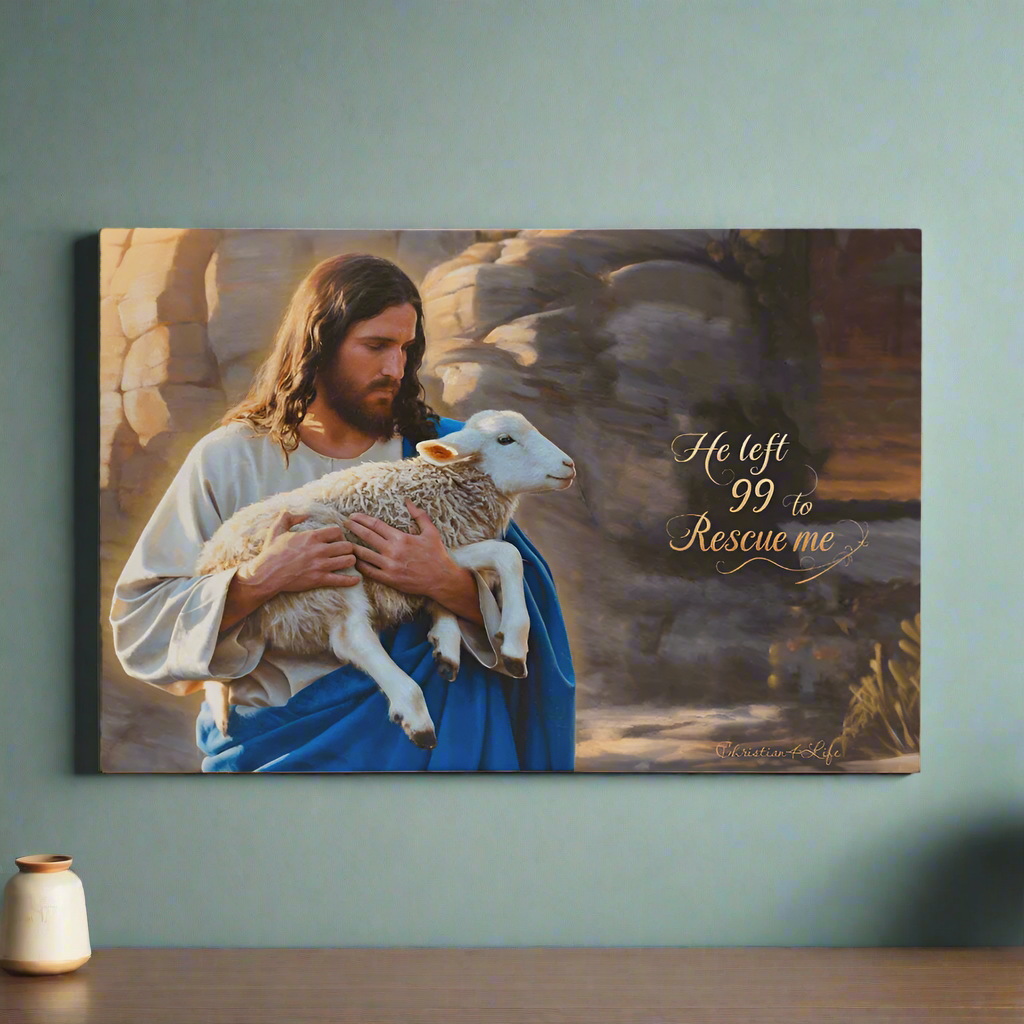 He Left 99 to rescue me - Good Shepherd Gallery Wrapped Christian Wall Art Canvas - Canvas