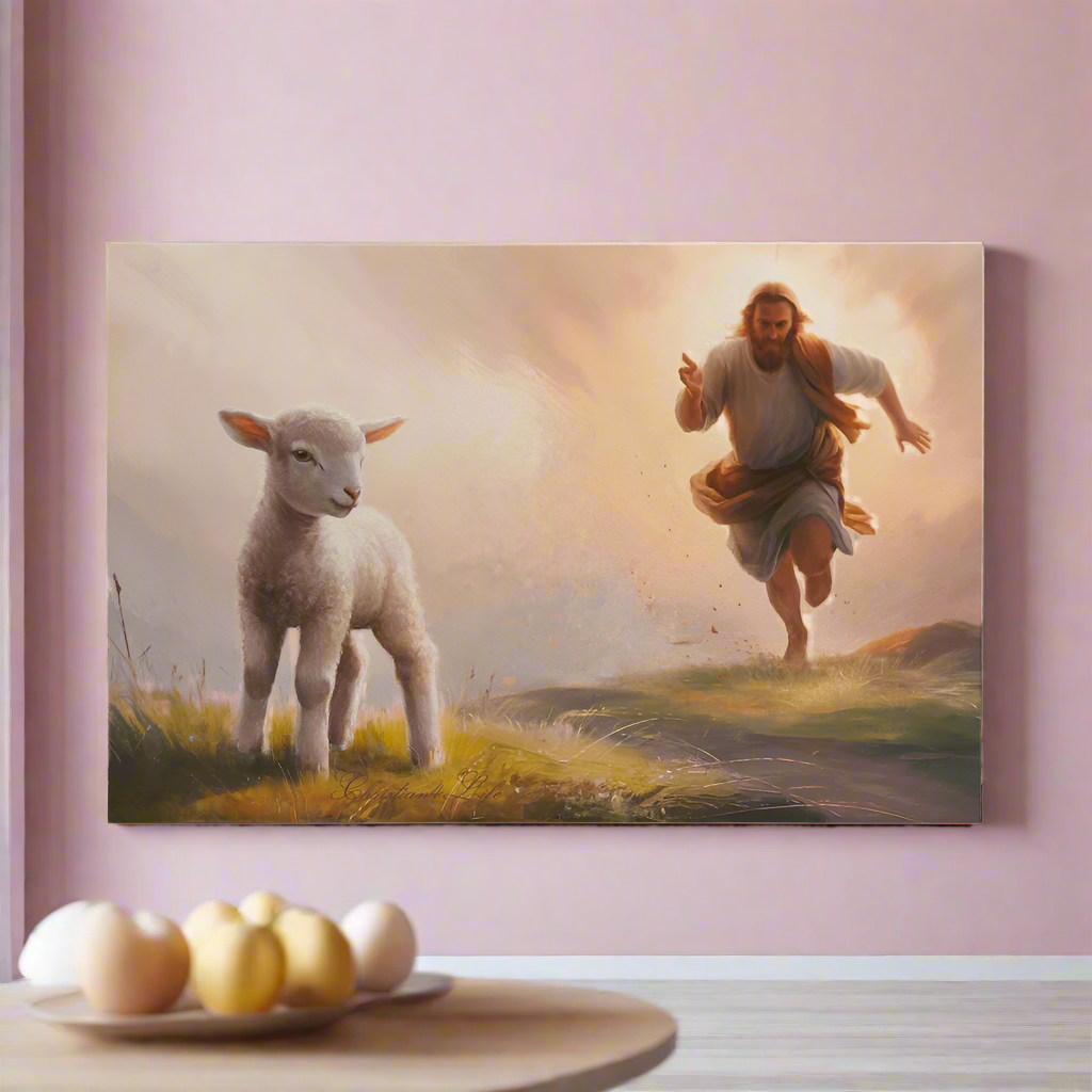 The Good Shepherd Runs After Sheep - Gallery Wrapped Christian Wall Art Canvas - Canvas