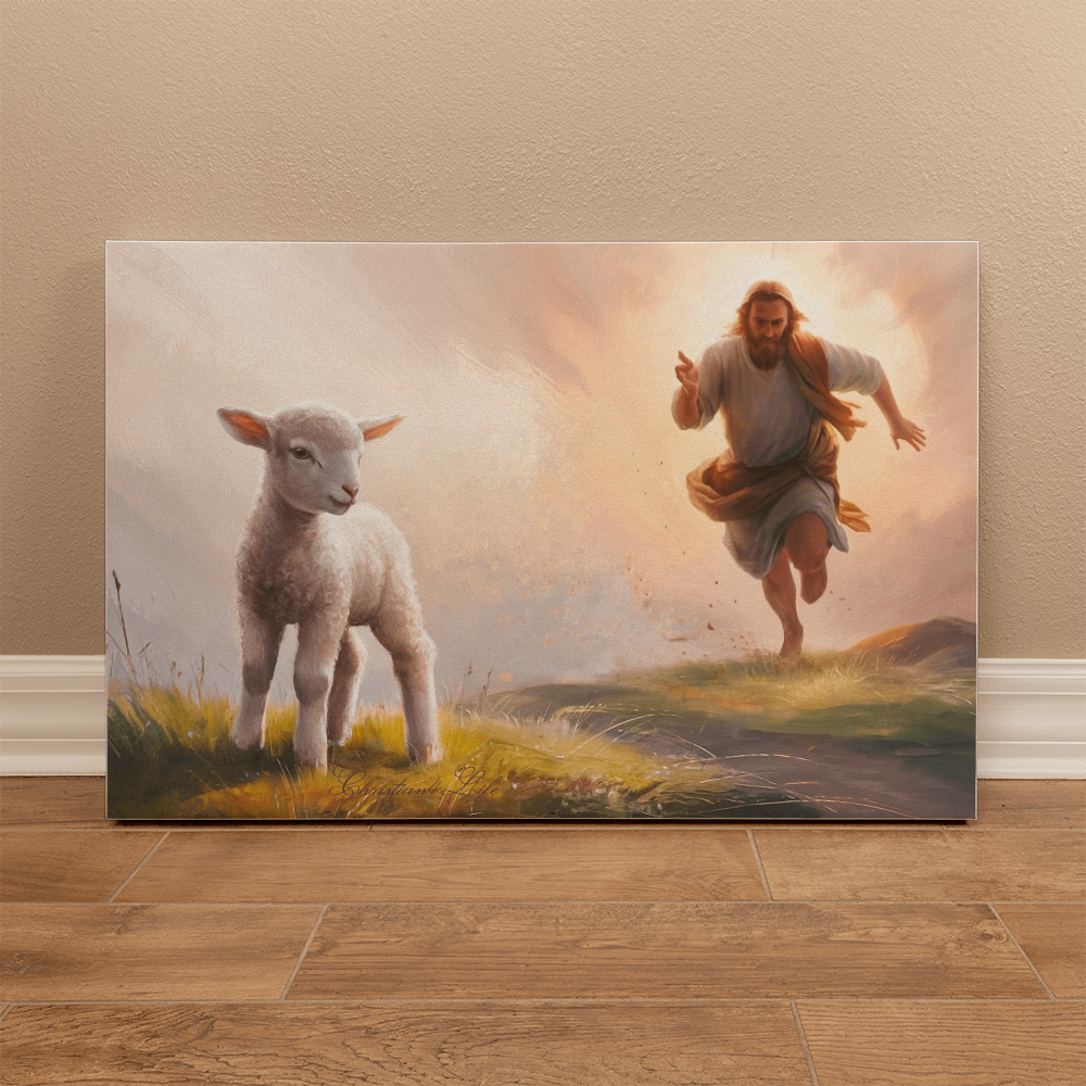 The Good Shepherd Runs After Sheep - Gallery Wrapped Christian Wall Art Canvas - Canvas