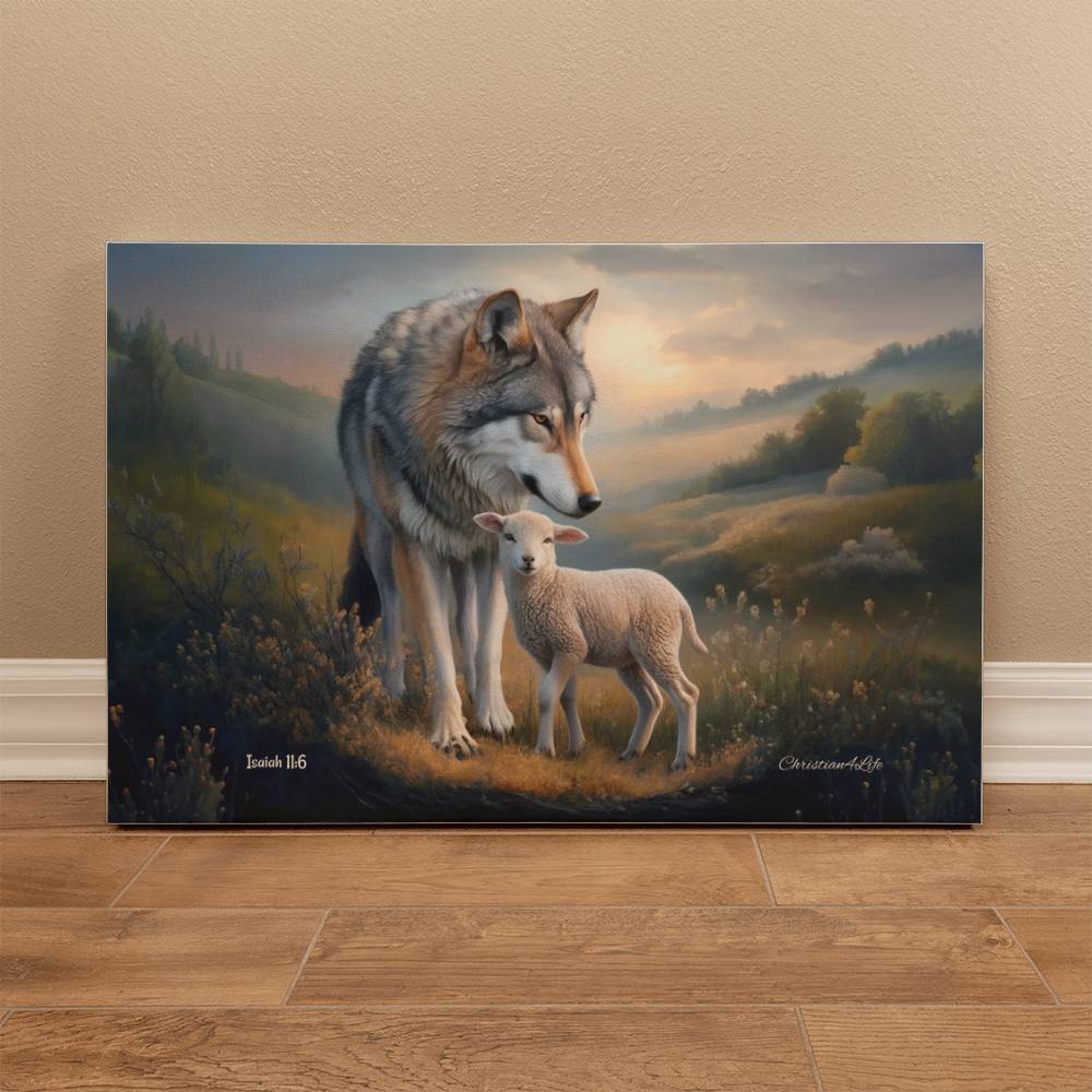 Wolf and Lamb Christian Wall Art Gallery Wrapped Canvas Isaiah 11:6 - Canvas