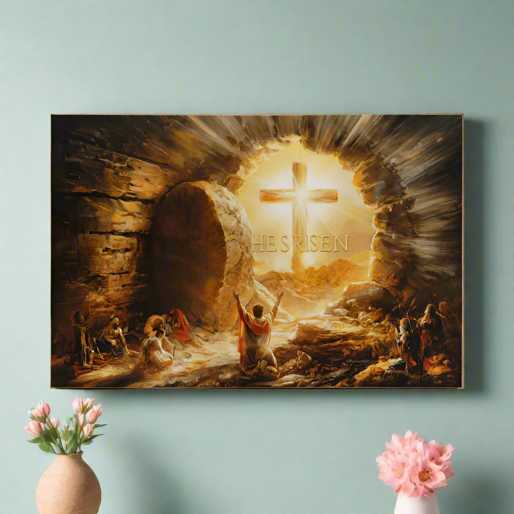 He Is Risen - Gallery Wrapped Canvas - Jesus Resurrection Christian Easter Wall Art - Canvas