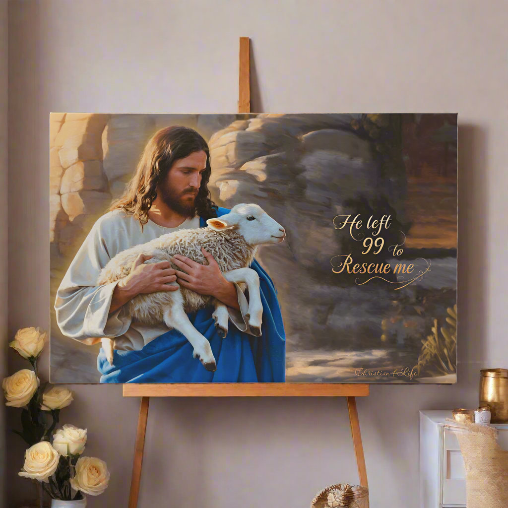 He Left 99 to rescue me - Good Shepherd Gallery Wrapped Christian Wall Art Canvas - Canvas