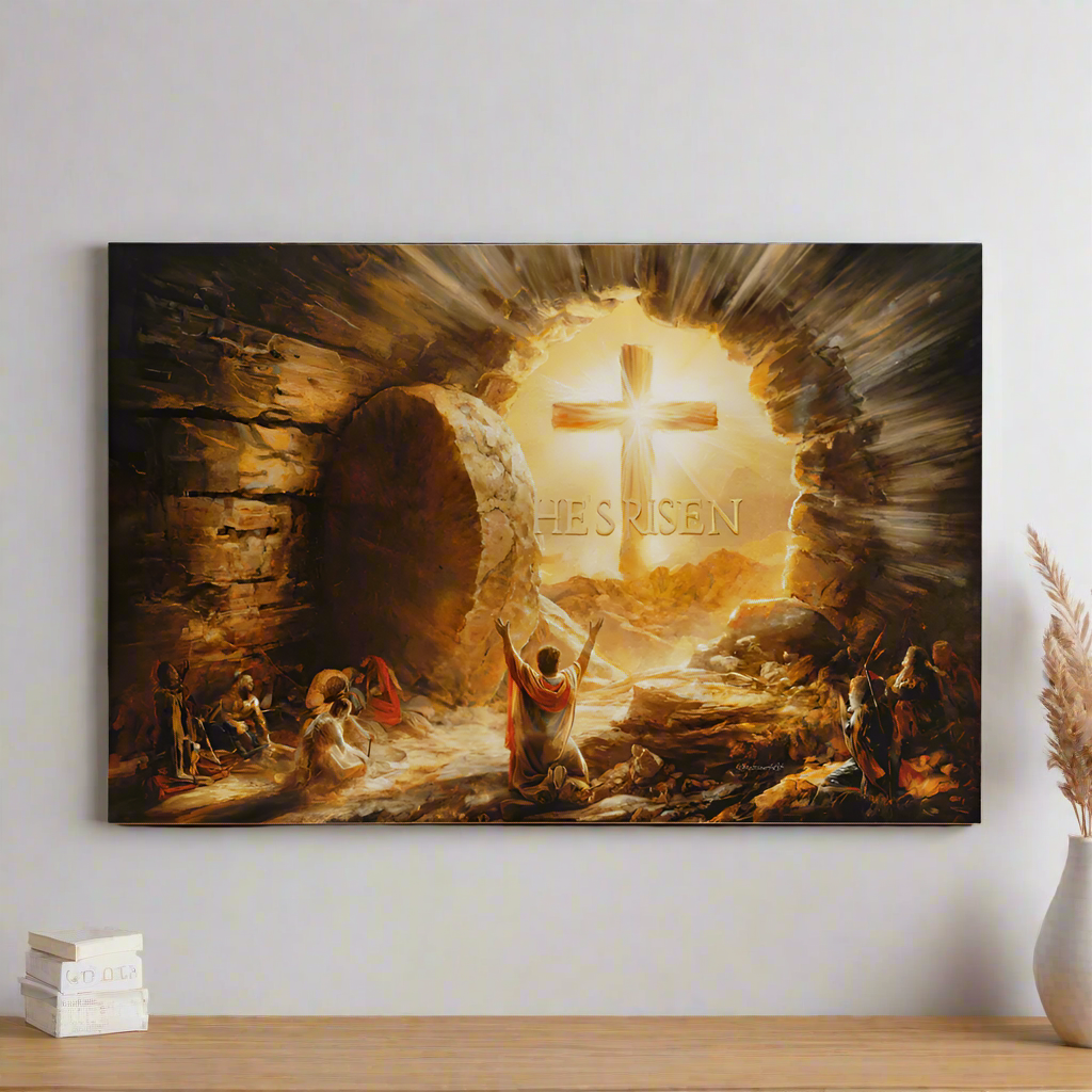 He Is Risen - Gallery Wrapped Canvas - Jesus Resurrection Christian Easter Wall Art - Canvas
