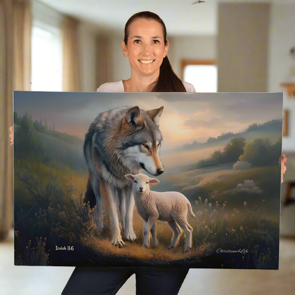 Wolf and Lamb, Christian Wall Art, Gallery Wrapped Canvas, Isaiah 11:6