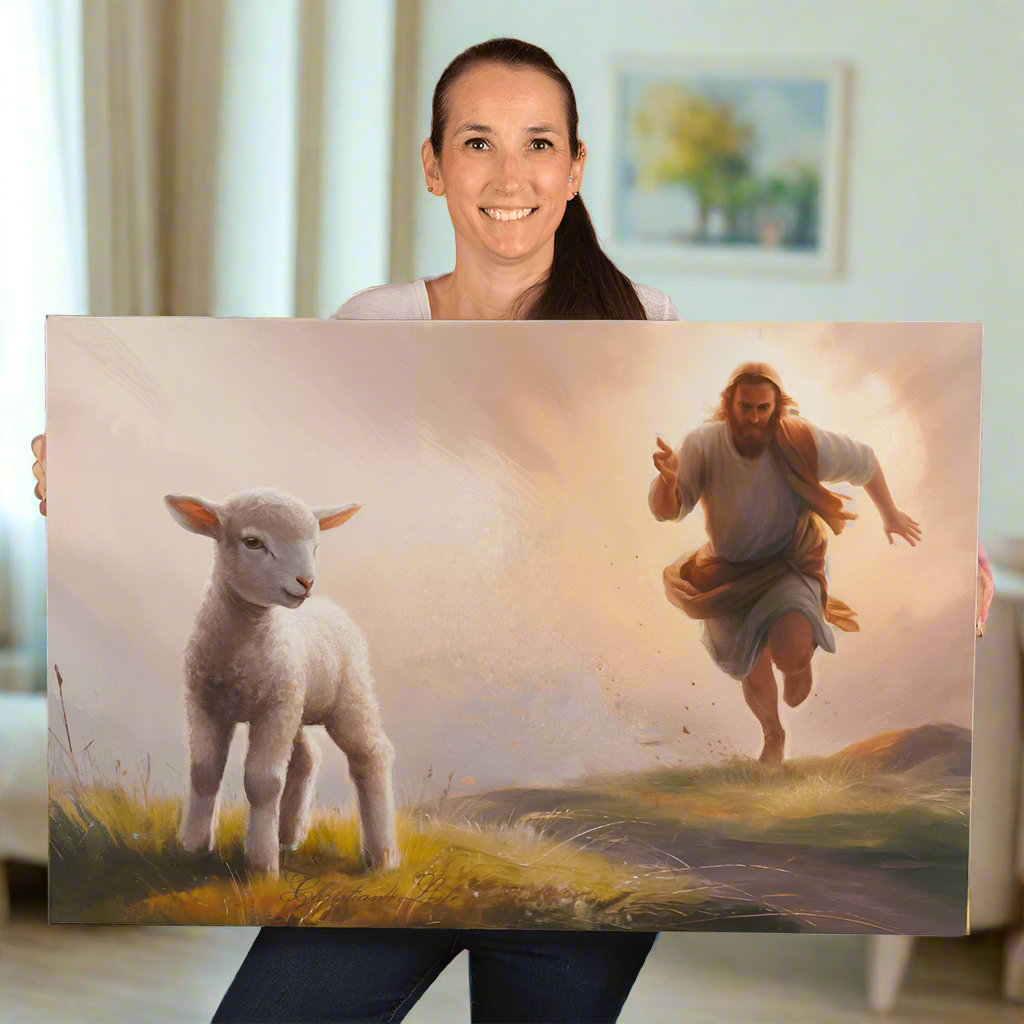 The Good Shepherd Runs After Sheep - Gallery Wrapped Christian Wall Art Canvas - Canvas