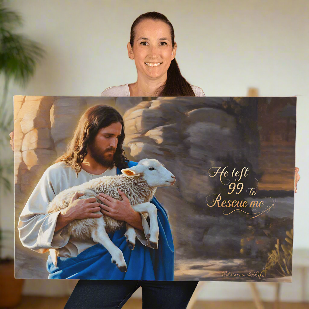 He Left 99 to rescue me - Good Shepherd Gallery Wrapped Christian Wall Art Canvas - Canvas