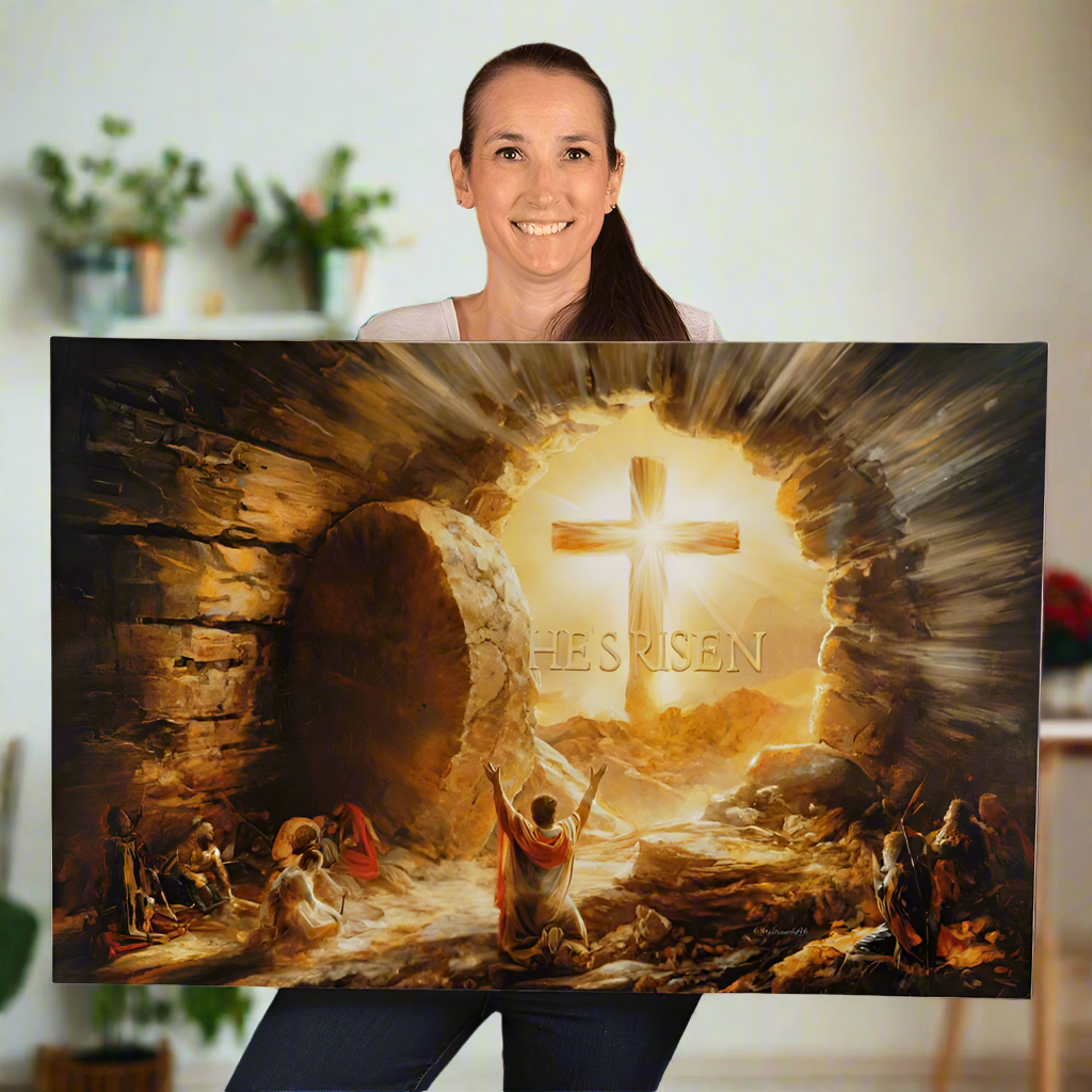 He Is Risen - Gallery Wrapped Canvas - Jesus Resurrection Christian Easter Wall Art - Canvas