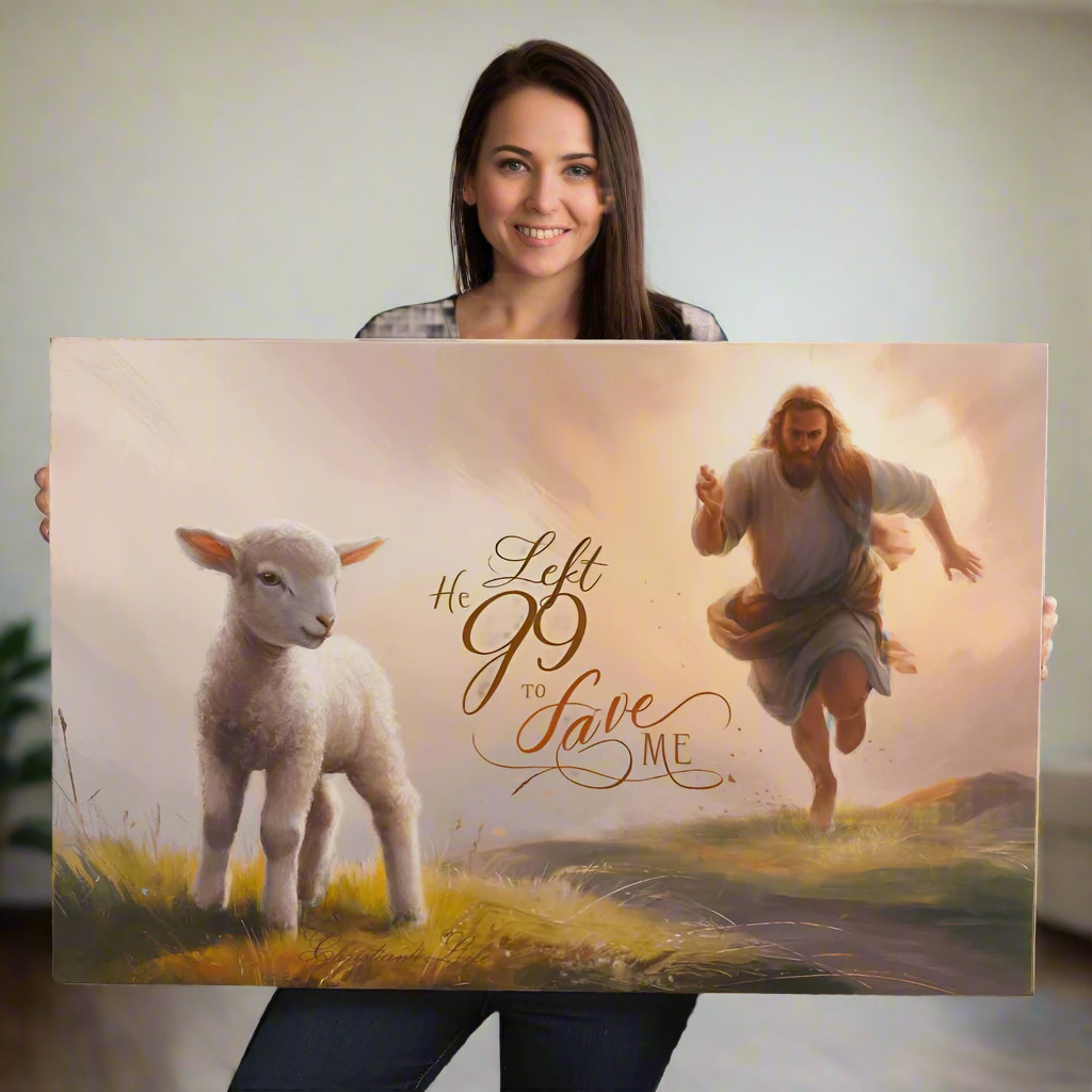’He Left 99 to Save Me’ Oil style Gallery Wrapped Christian Wall Art Canvas (3:2) - Canvas