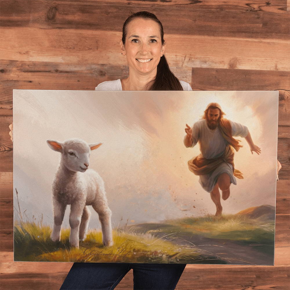 The Good Shepherd Runs After Sheep - Gallery Wrapped Christian Wall Art Canvas - Canvas