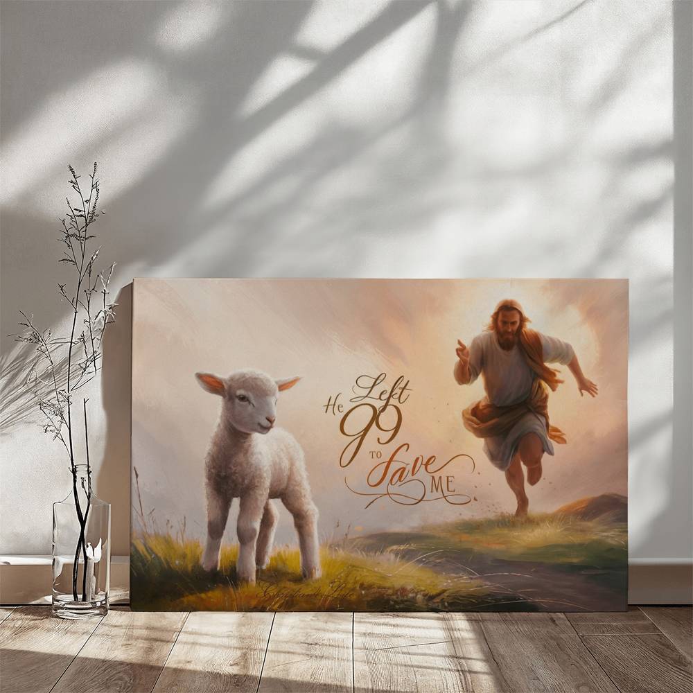 ’He Left 99 to Save Me’ Oil style Gallery Wrapped Christian Wall Art Canvas (3:2) - Canvas